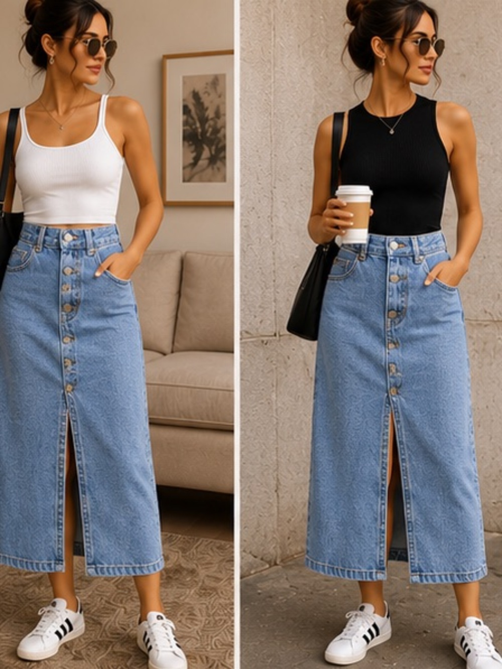 💙 ONE5ONE Button-Front Denim Midi Skirt — Size Medium